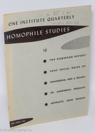Cat.No: 148854 One Institute Quarterly: Homophile Studies #18, vol. 6, #1 & 2 ,...