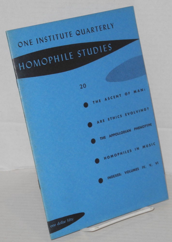 Cat.No: 148856 One Institute Quarterly: Homophile Studies #20, vol. 7, #1 & 2, Winter/Spring 1964 [combined issues]. W. Dorr Legg, D. B. Vest Thomas M. Merritt.