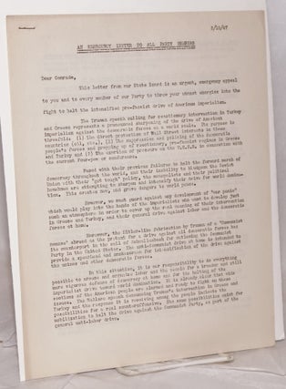 Cat.No: 148910 An Emergency letter to all party members; March 15, 1947. William...