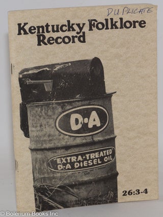 Cat.No: 149281 Kentucky folklore record: a regional journal of folklore and folklife,...