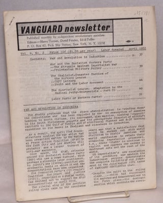 Cat.No: 151781 Vanguard newsletter. Vol. 4, no. 2 (April, 1972). Harry Turner, Eddi...