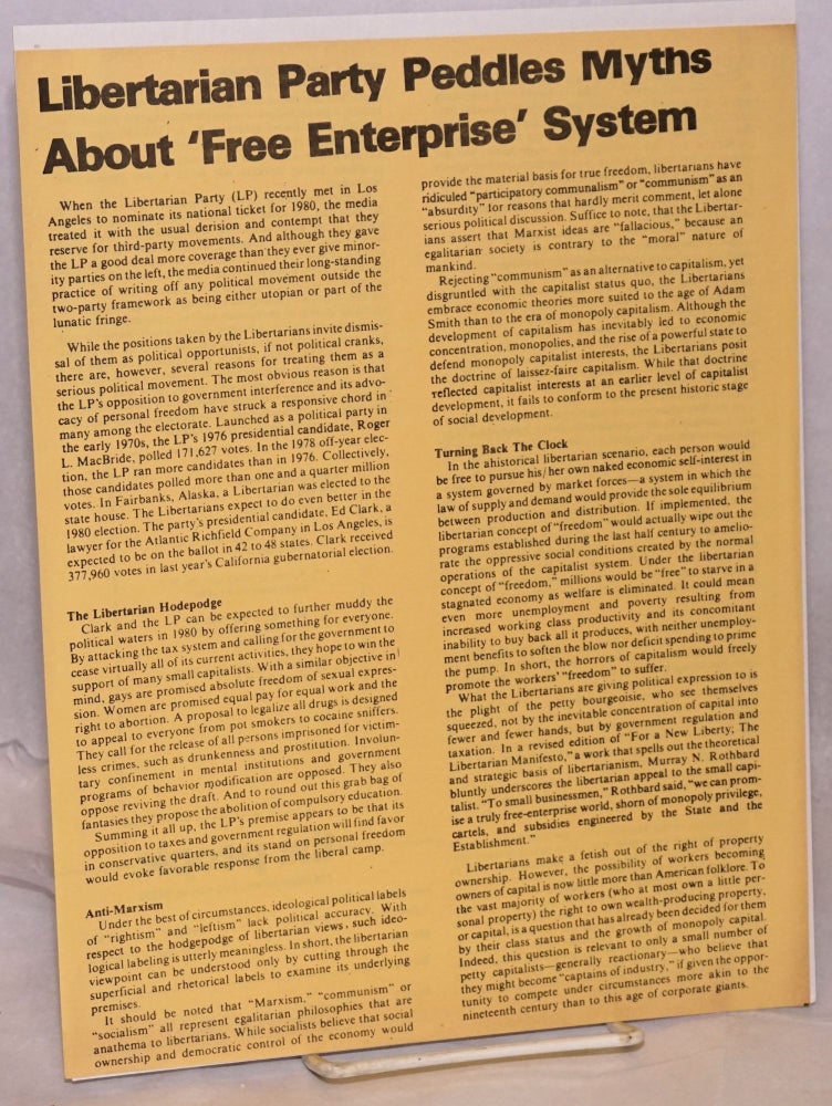 Cat.No: 152548 Libertarian Party peddles myths about 'Free Enterprise' system. Socialist Labor Party.