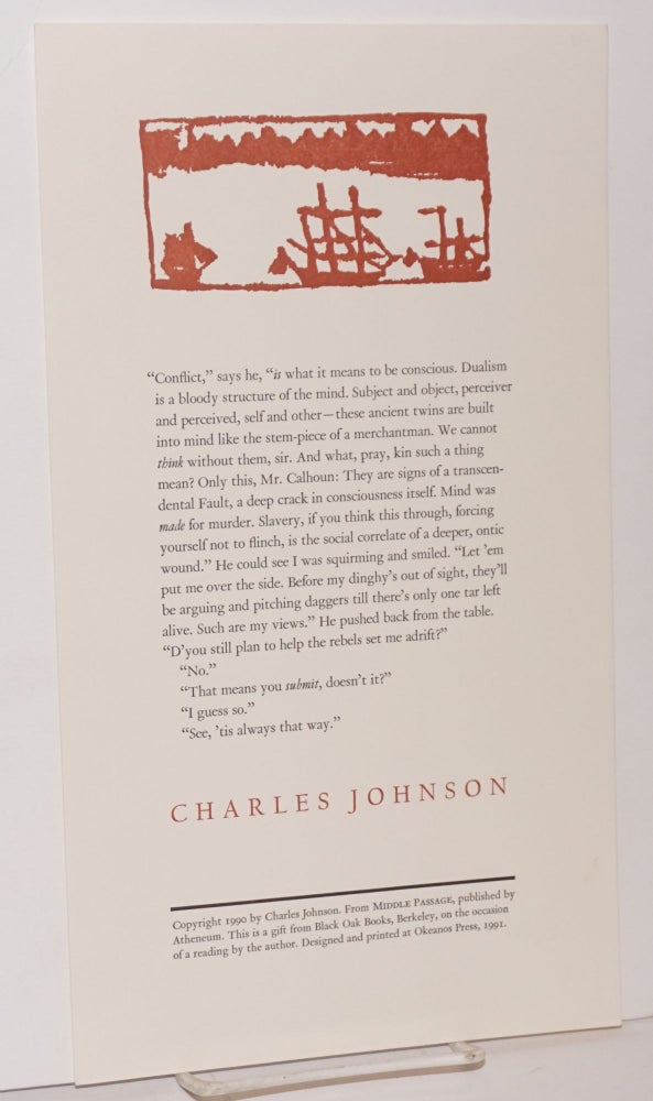 Cat.No: 152805 [Broadside with excerpted passage from The Middle Passage]. Charles Johnson.