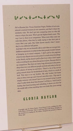 Cat.No: 152857 Excerpted passage from Bailey's Cafe; broadside. Gloria Naylor