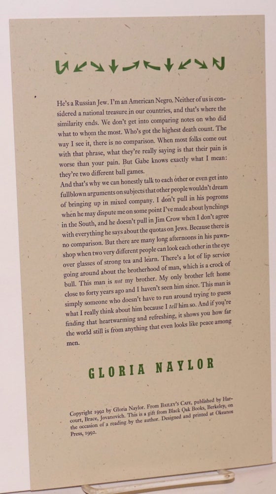 Cat.No: 152857 Excerpted passage from Bailey's Cafe; broadside. Gloria Naylor.