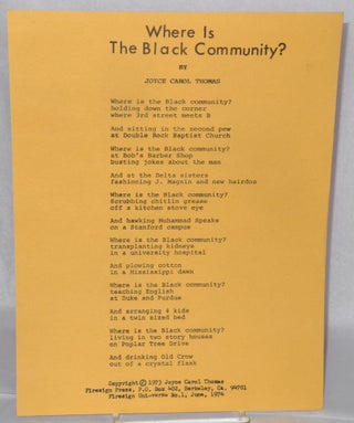 Cat.No: 155216 Where is the Black Community? Joyce Carol Thomas