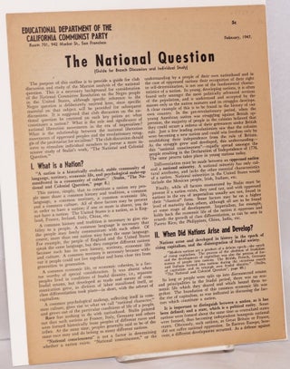 Cat.No: 15629 The National Question (guide for branch discussion and individual study)....