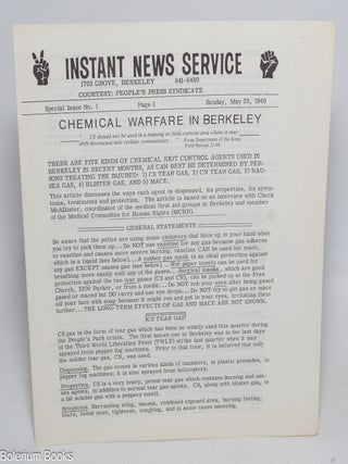 Cat.No: 157002 Instant News Service. Special issue no. 1 (May 25, 1969). Chemical warfare...