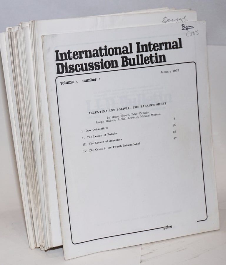 Cat.No: 157850 International internal discussion bulletin, vol. 10, no. 1, January, 1973 to no. 26, December, 1973 [nearly complete run for the year]. Fourth International.