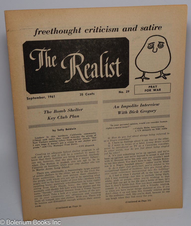 Cat.No: 158030 The realist [no.29] freethought criticism and satire. September, 1961. Pray for war. Paul Krassner.