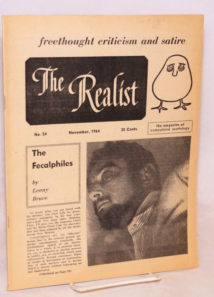 Cat.No: 158582 The realist, no. 54: freethought criticism and satire. November, 1964. The magazine of compulsive scatology. Paul Krassner, Lenny Bruce.