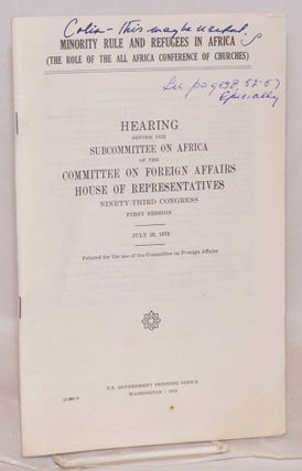 Cat.No: 163191 Minority rule and refugees in Africa (the role of the All Africa...