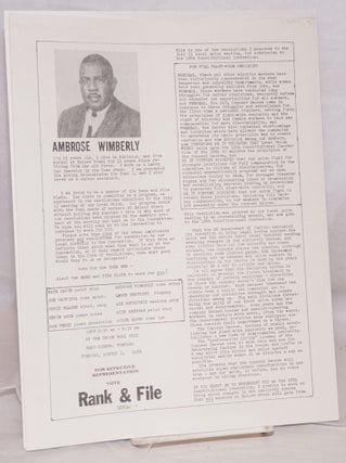 Cat.No: 164514 For effective representation, vote Rank and File [handbill]. Ambrose Wimberly