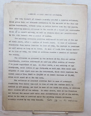 Cat.No: 164651 City of Alameda 1925 pension ordinance amendment collection. Alameda City...