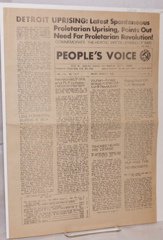 Cat.No: 165720 People's Voice: vol. III, no. 13-17 [single issue of the newspaper]. Communist Party of the United States of America, Marxist-Leninist.