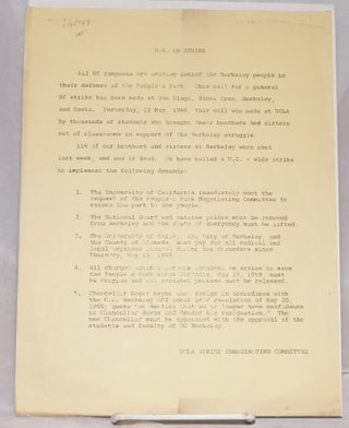 Cat.No: 165747 U.C. on strike: May 23, 1969. UCLA Strike Coordinating Committee