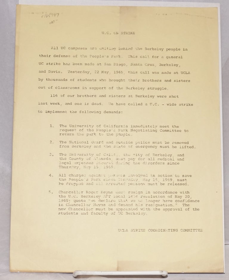 Cat.No: 165747 U.C. on strike: May 23, 1969. UCLA Strike Coordinating Committee.