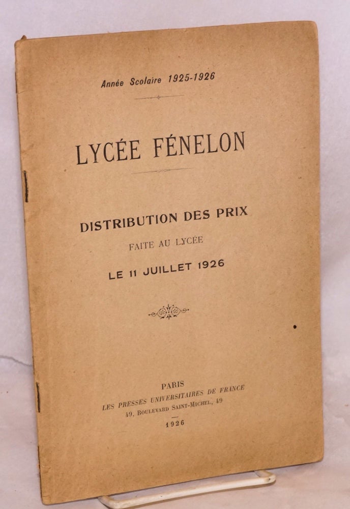 Cat.No: 165957 Lycée Fénelon: distribution des prix faite au Lycée le 11 Juillet 1926: année scolaire 1925-1926