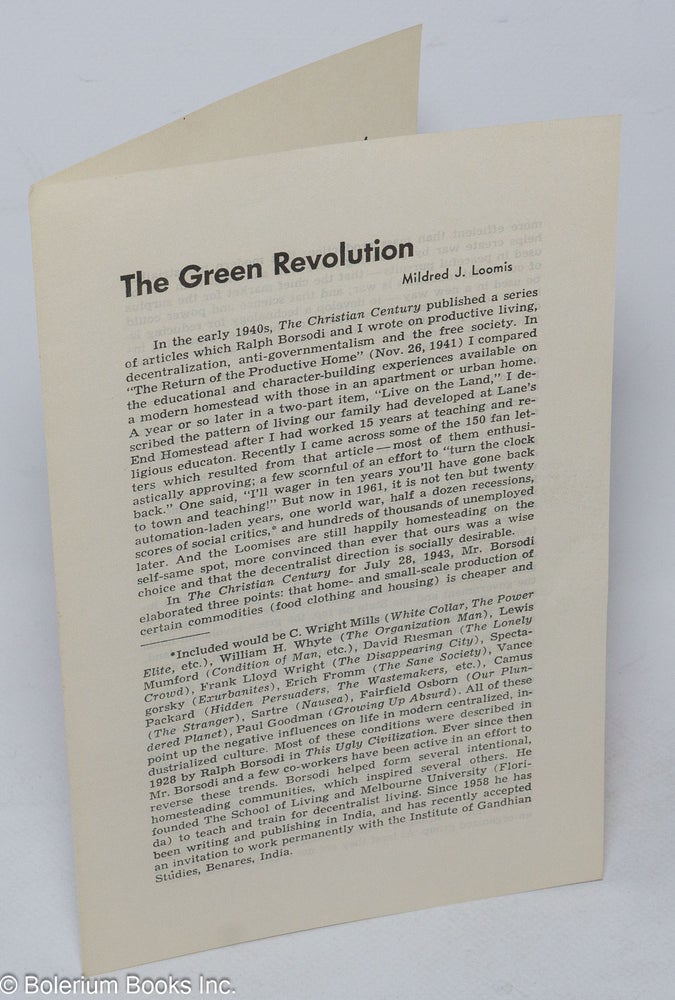Cat.No: 166281 The Green Revolution. Mildred J. Loomis.