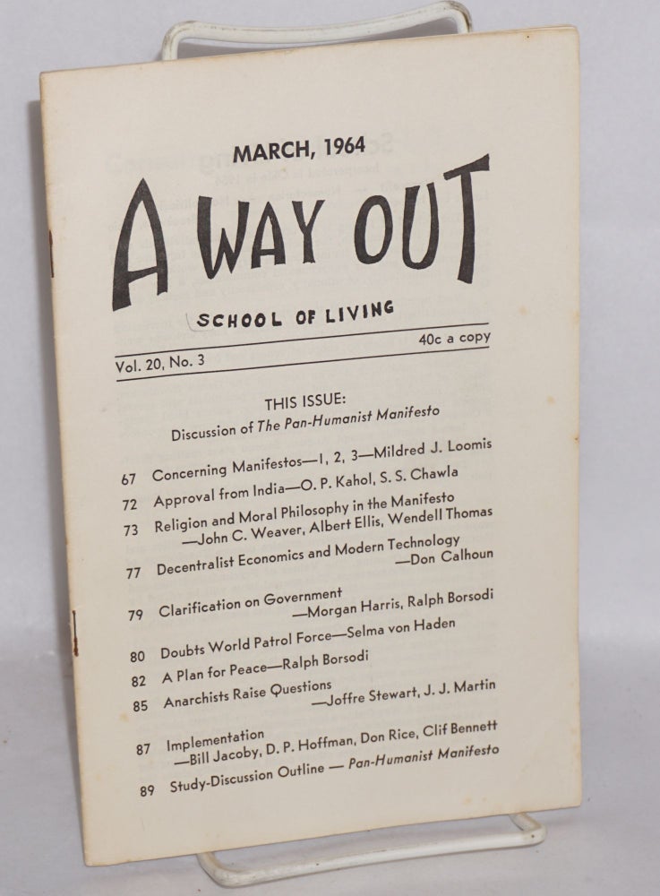 Cat.No: 166286 A Way Out: March 1964, vol. 20, no. 3. School of Living.