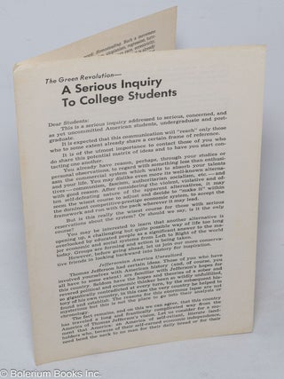 Cat.No: 166292 The green revolution -- a serious inquiry to college students. School of...
