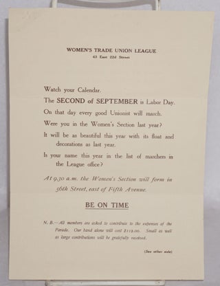 Cat.No: 166994 Watch Your Calendar. Women's Trade Union League