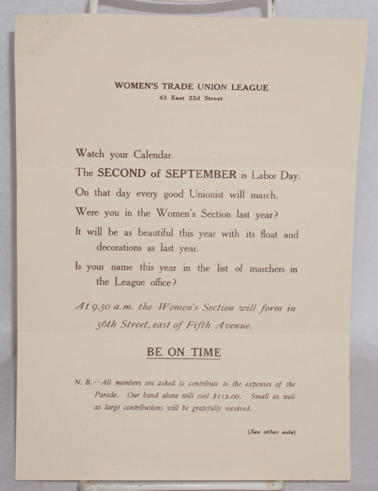 Cat.No: 166994 Watch Your Calendar. Women's Trade Union League.