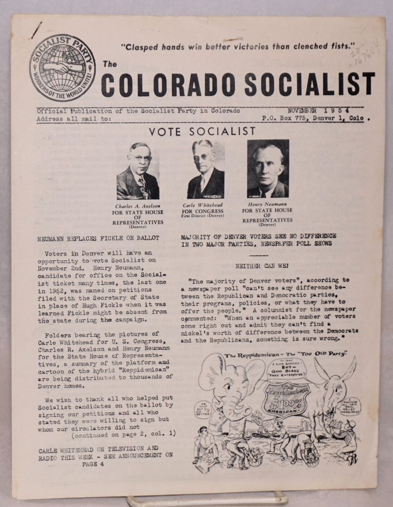 Cat.No: 167604 The Colorado Socialist: Official publication of the Socialist Party in Colorado. November 1954. Colorado Socialist Party.
