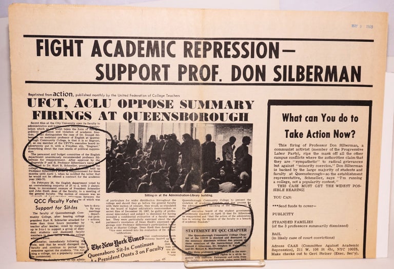 Cat.No: 168218 Fight academic repression - support Prof. Don Silberman [with] Don Silberman's firing - the new McCarthyism [two broadsides]. Don Silberman.