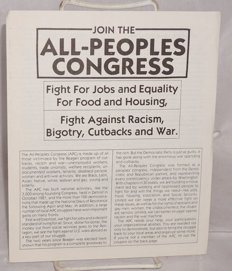 Cat.No: 168324 Join the All-People's Congress. Fight for jobs and equality, for food and housing, fight against racism, bigotry, cutbacks and war. All-People's Congress.