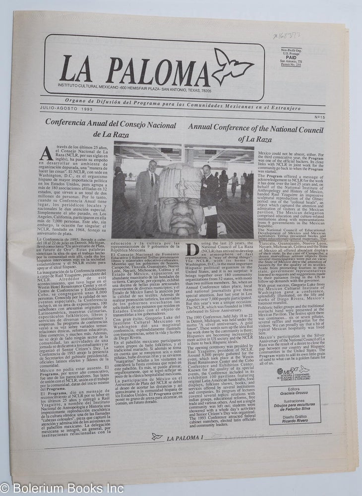 Cat.No: 168373 La Paloma: organo de difusión del programa para las comunidades Mexicanas en el extranjero; no. 15, Julio-Augusto de 1993