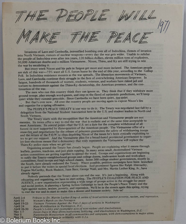 Cat.No: 171015 The People Will Make the Peace [handbill]. People's Coalition for Peace and Justice.