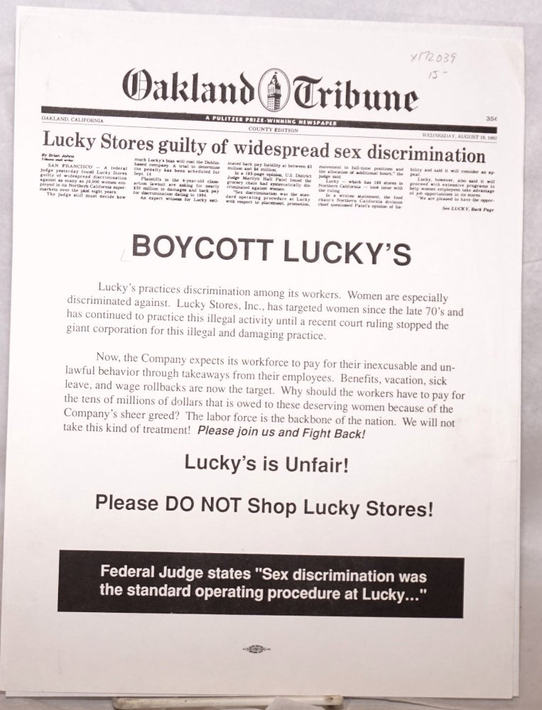 Cat.No: 172039 Boycott Lucky's. Lucky's is Unfair! Please DO NOT Shop Lucky