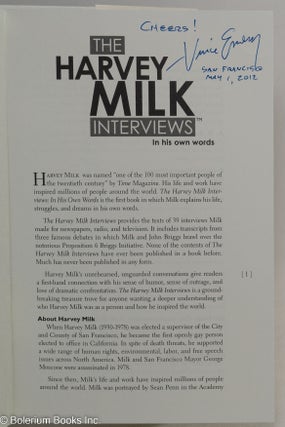 The Harvey Milk Interviews: in his own words [signed by Vince Emery]