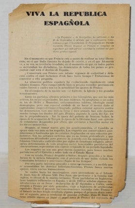 Cat.No: 174493 Viva la Republica Espagñola [handbill]. Jacques Barsac