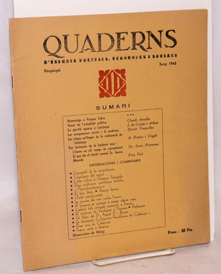 Cat.No: 174548 Quaderns d'estudis polítics, econòmics i socials. June 1935. Ferran Cuito i. Canals.