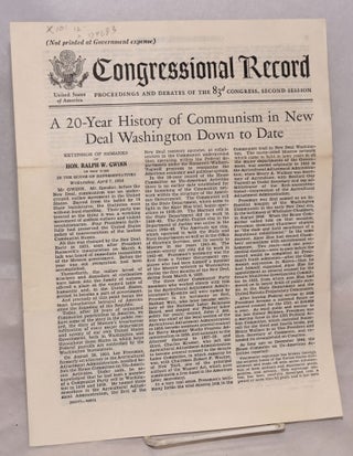 Cat.No: 174693 A 20-year history of Communism in the New Deal Washington down to date....