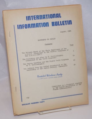 Cat.No: 176328 Documents on Ceylon. International information bulletin, August 1966....