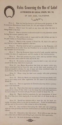 Rules governing the use of label authorized by Local Union, no. 58, of San Jose, California.