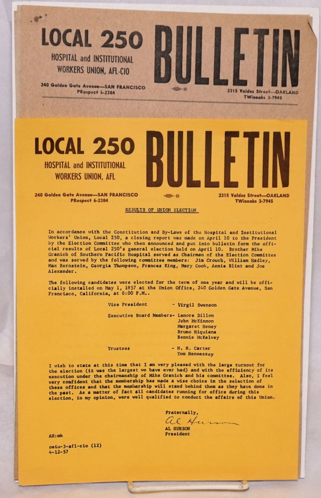 Cat.No: 176971 Local 250 Hospital and Institutional Workers Union, AFL Bulletin [four issues]