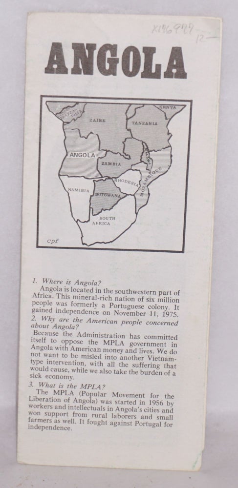 Cat.No: 176977 Angola (informational brochure). Angola Solidarity Coalition.