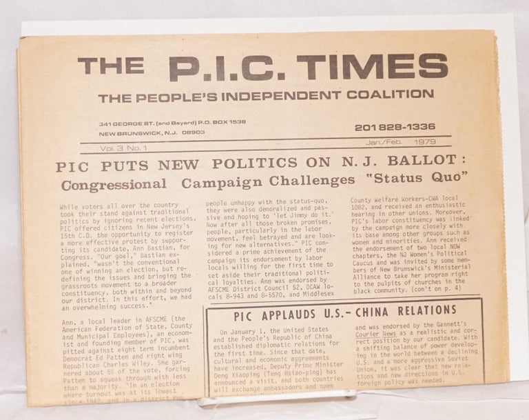 Cat.No: 177100 The P. I. C. times: vol. 3, no. 1, Jan./Feb. 1979. People's Independent Coalition.