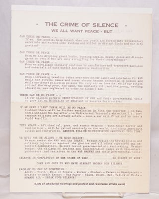 Cat.No: 179087 The crime of silence. We all want peace - but... [handbill]. Mobilization...