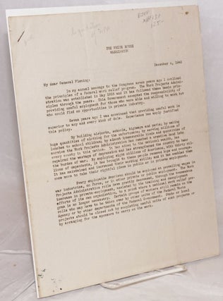 Cat.No: 181131 Two-page letter informing the General of the liquidation of the WPA...