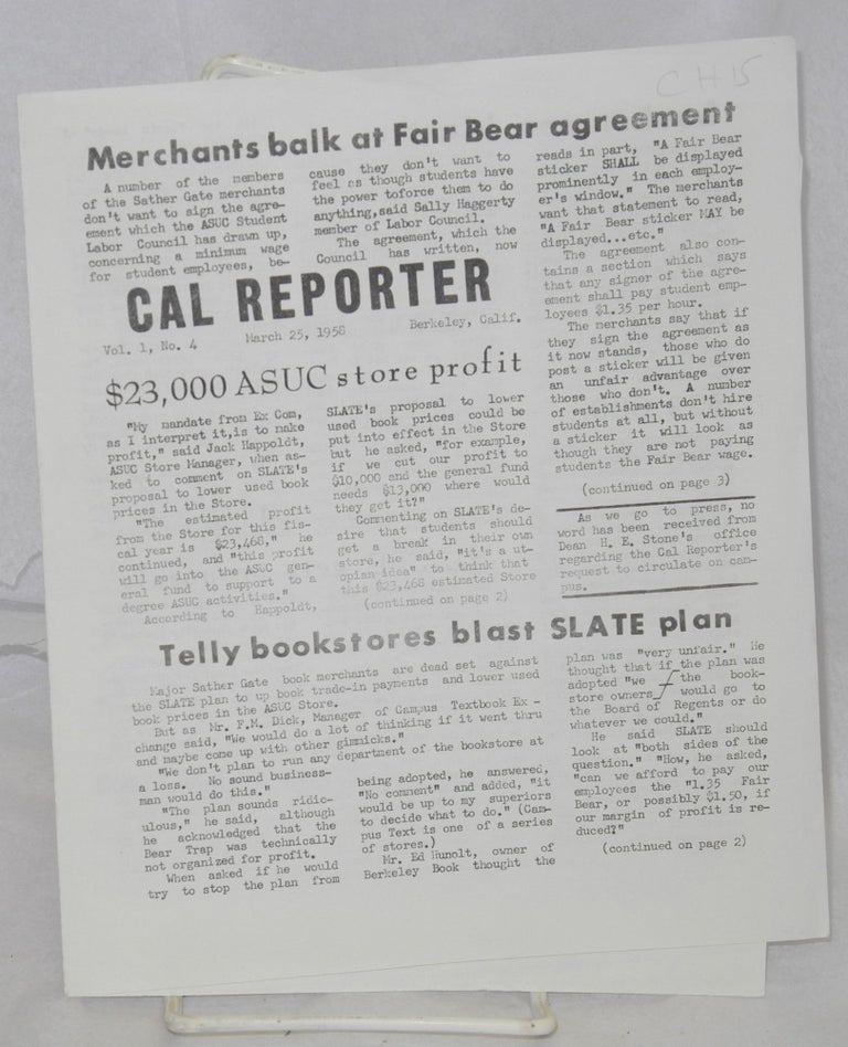 Cat.No: 181732 Cal Reporter: Vol. 1 no. 4 (March 24, 1958