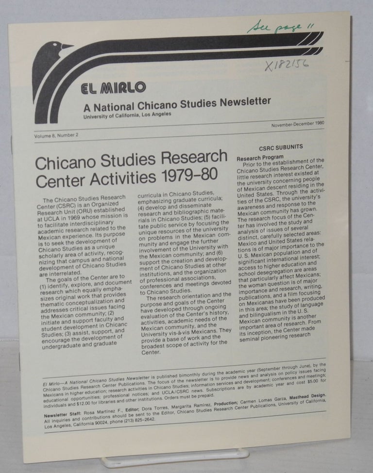 Cat.No: 182156 El Mirlo: Chicano Studies Research Center Newsletter, University of...