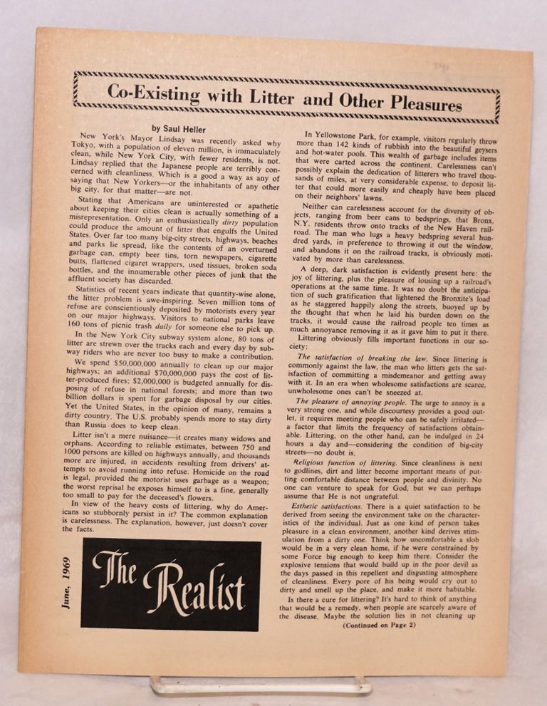 Cat.No: 182319 The realist [unnumbered issue] Co-Existing with Litter and Other Pleasures. Paul Krassner.