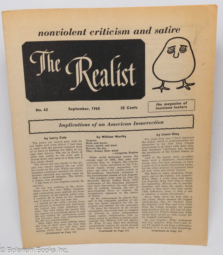 Cat.No: 182470 The Realist: Nonviolent Criticism and Satire. No. 62, September 1965. The magazine of Louisiana looters. Paul Krassner.