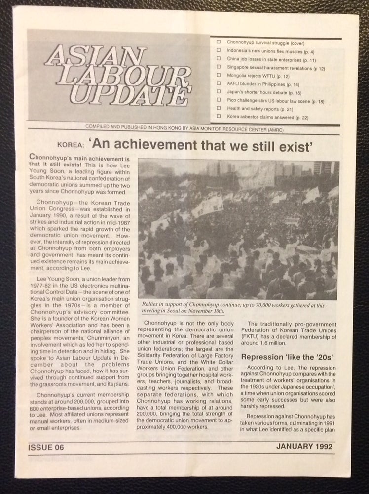 Cat.No: 182636 Asian Labour Update Issue 6 (January 1992)