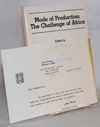 Cat.No: 182893 Mode of production: the challenge of Africa. B. Jewsiewicki, J....